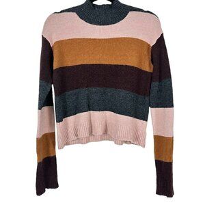 Express Retro Color Block Striped Long Sleeve Mock Turtleneck Sweater (S)